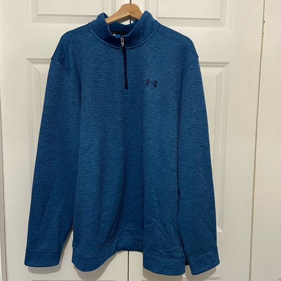 Under Armour Men’s Blue Stripped Long Sleeve Fleece Pullover - Picture 1 of 6